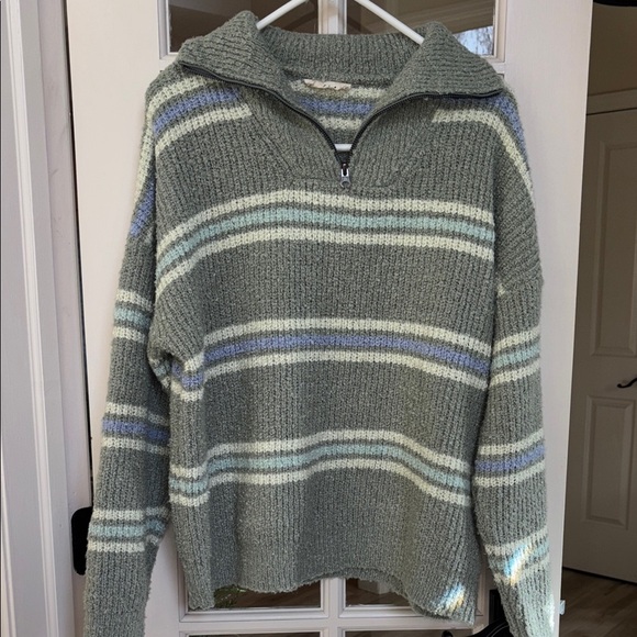 Green Striped Quarter-Zip Sweater - Picture 1 of 10